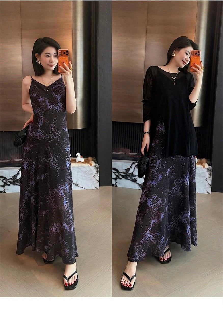 The Vesper Violet Leopard Silk Maxi Dress