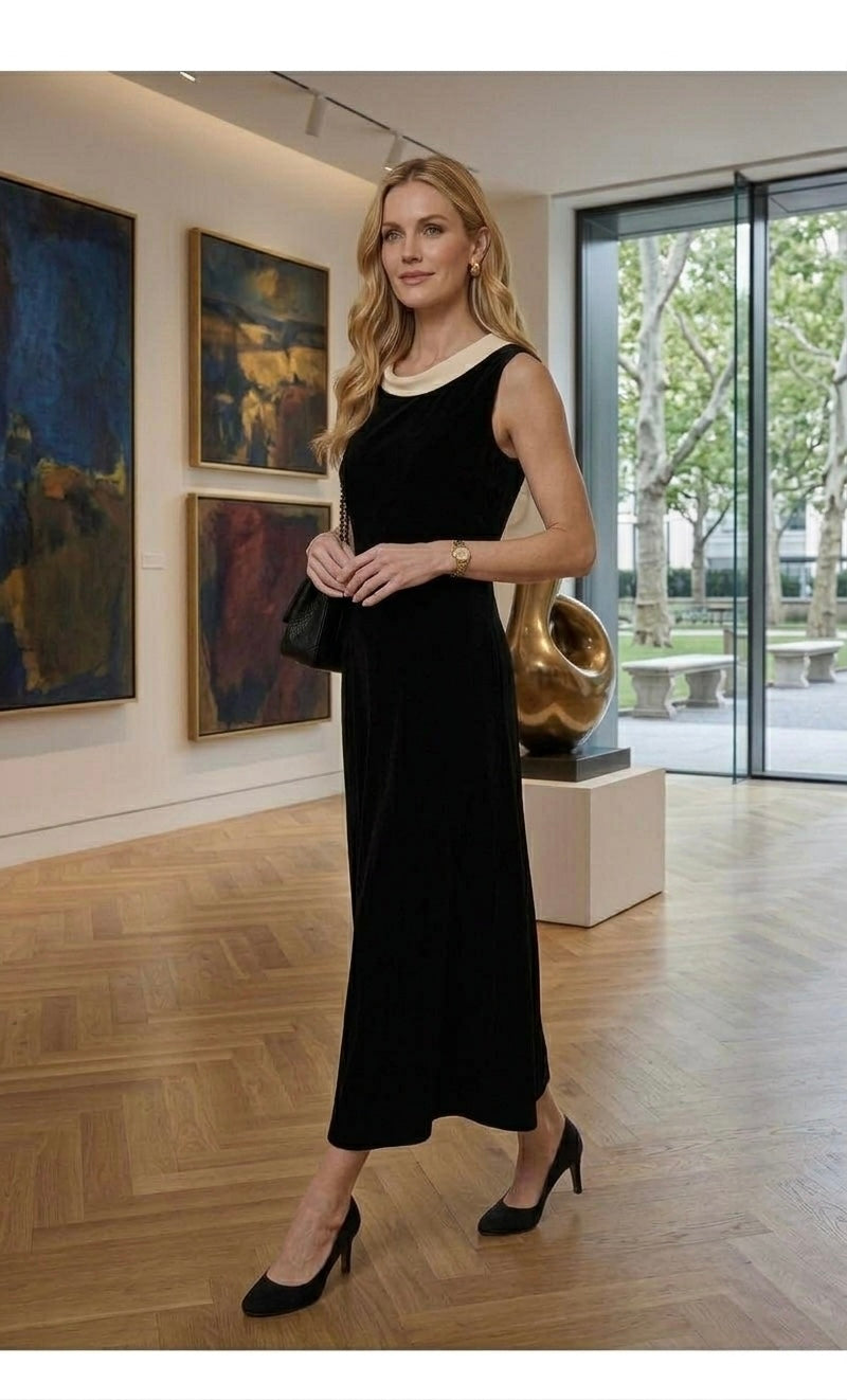 Designer Series-Noire Contrast-Neck Silk Velvet Dress