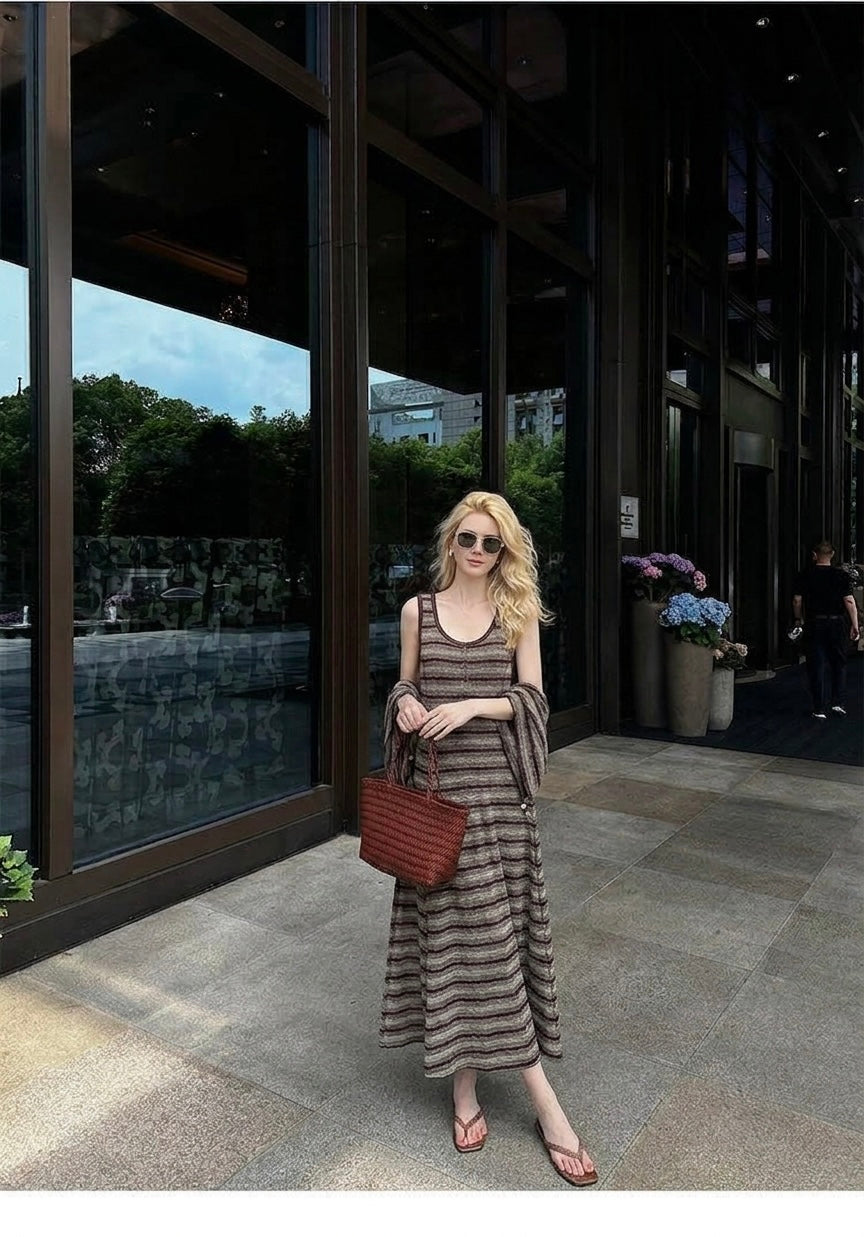 Roma Stripe Draped Maxi Dress