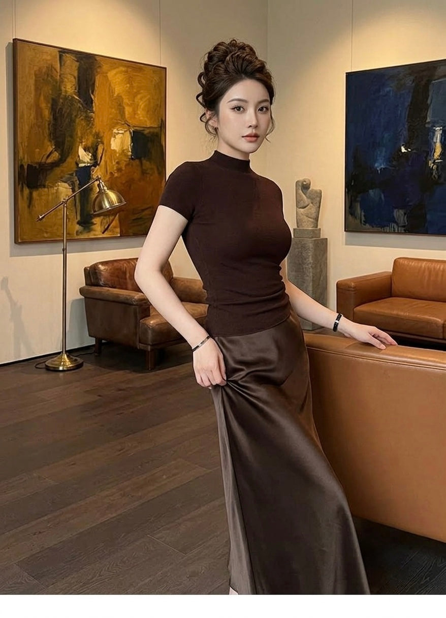 Lustrous Satin Bias Midi Skirt