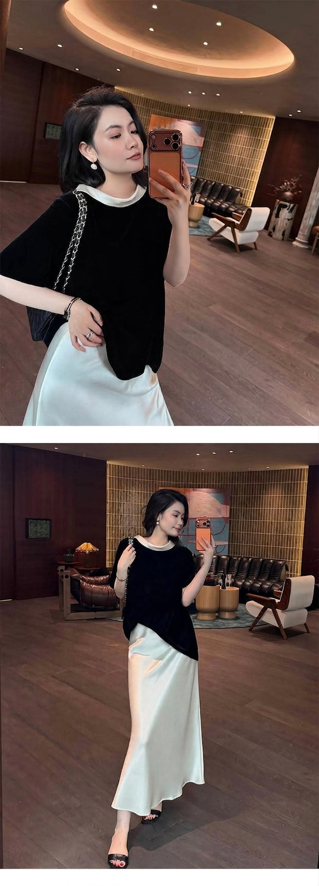Designer Series-Noire Contrast-Neck Silk Velvet Dress