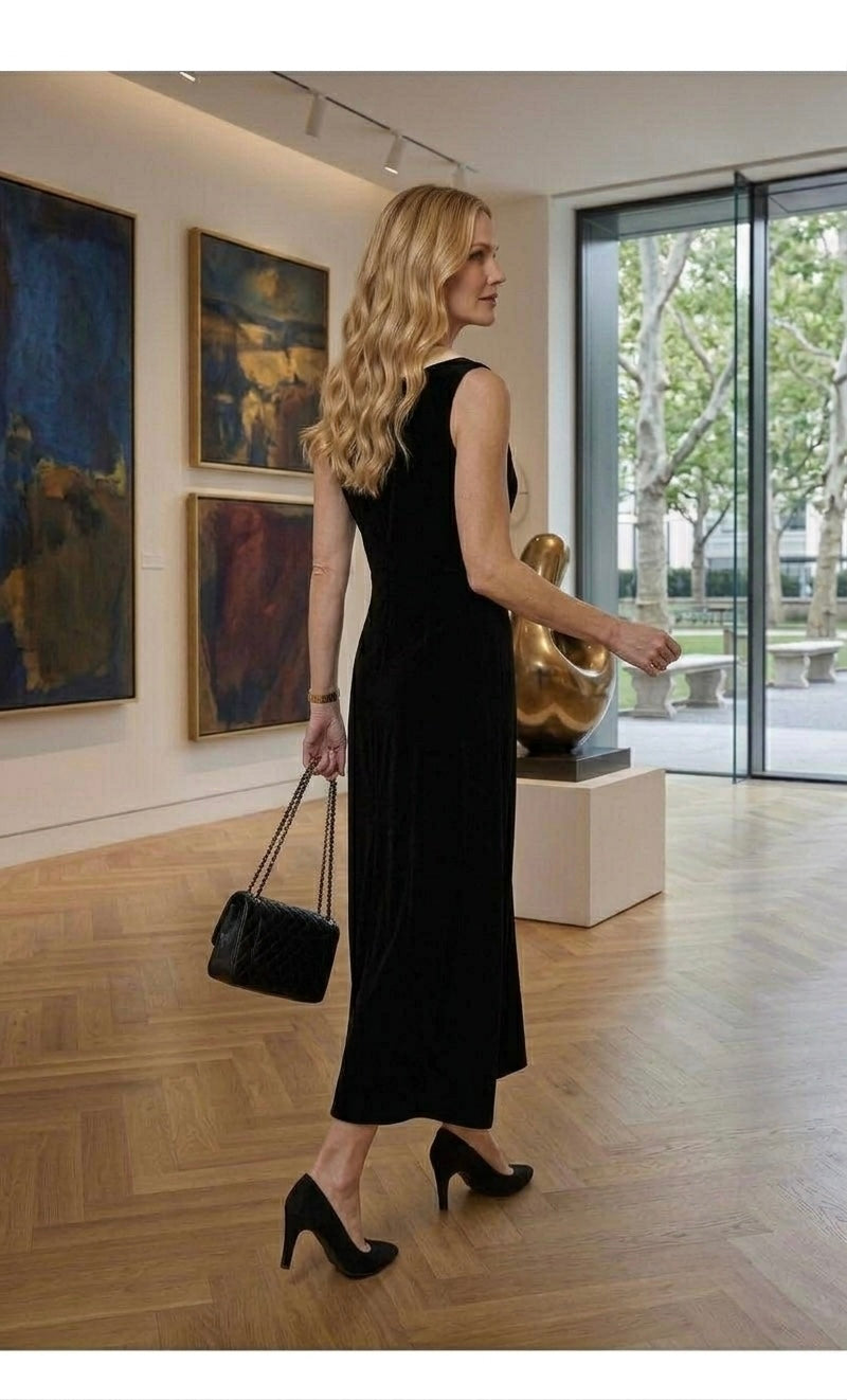 Designer Series-Noire Contrast-Neck Silk Velvet Dress