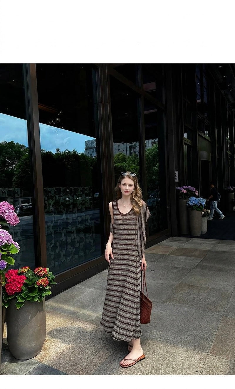 Roma Stripe Draped Maxi Dress