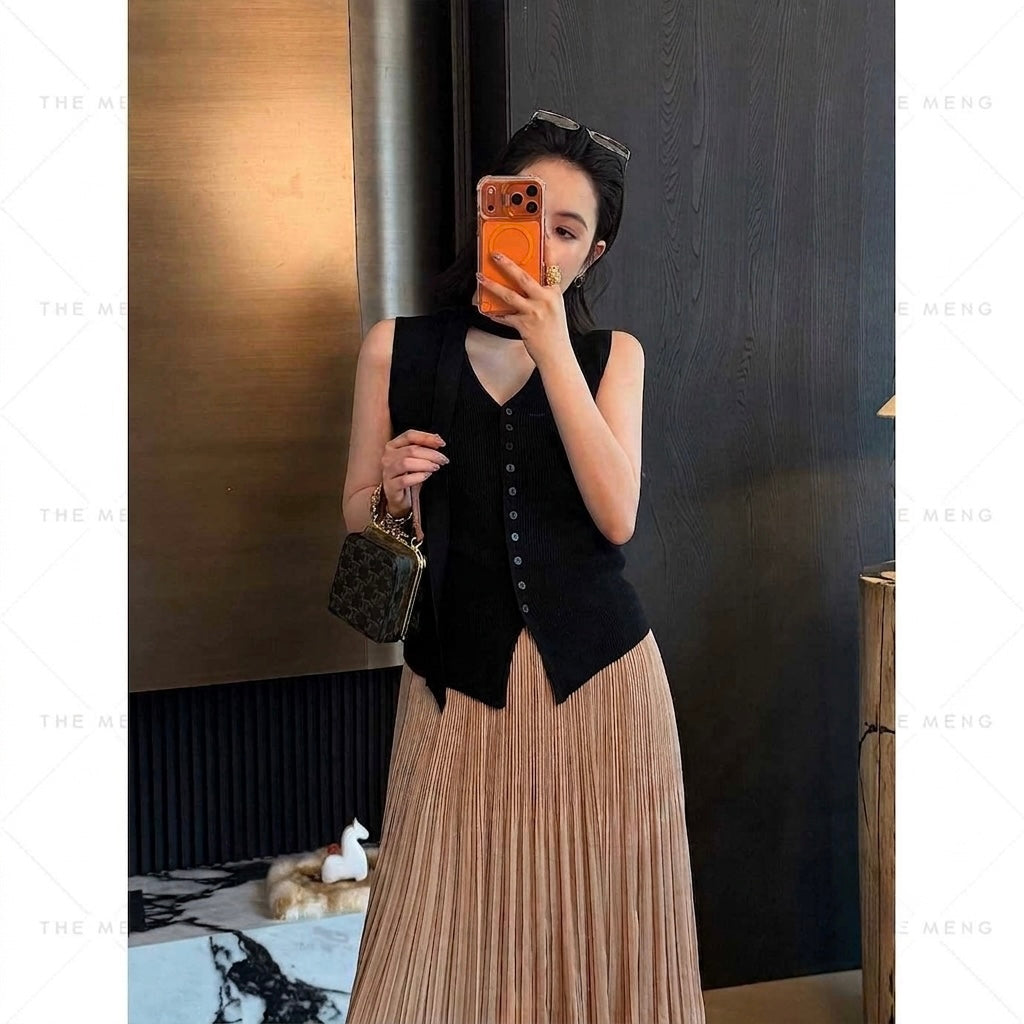 Tie-Neck Lyocell Knit Vest