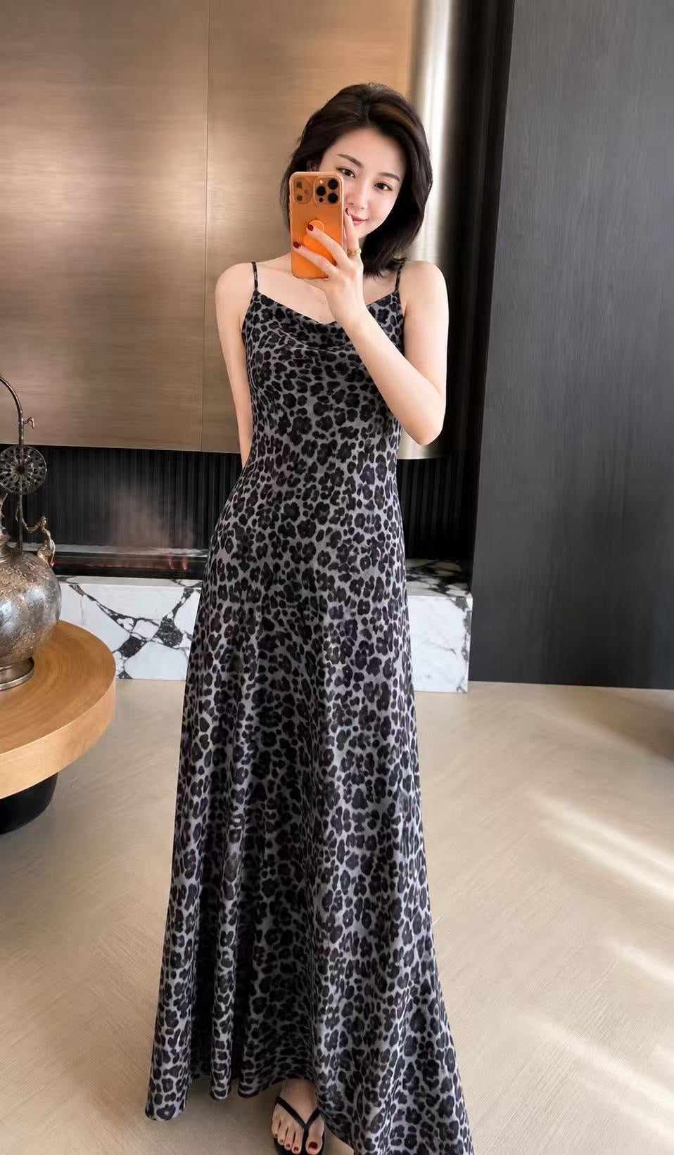 Noelle Misted Leopard Mulberry Silk Maxi Dress