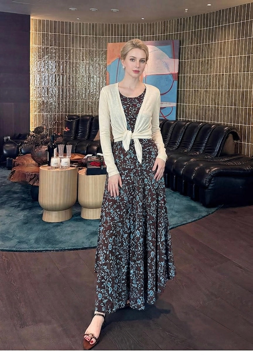 Designer Series - The Celeste Vine-Print Silk Maxi Dress