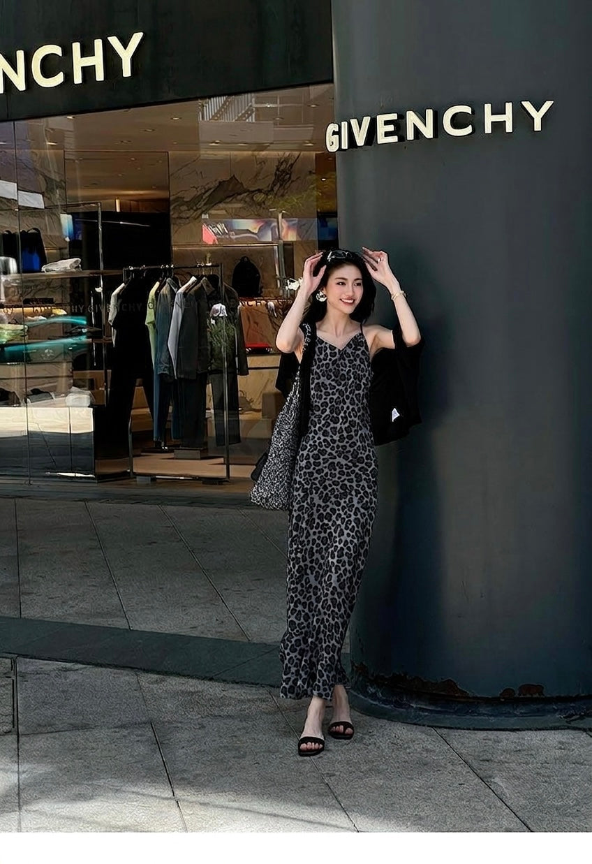 Noelle Misted Leopard Mulberry Silk Maxi Dress