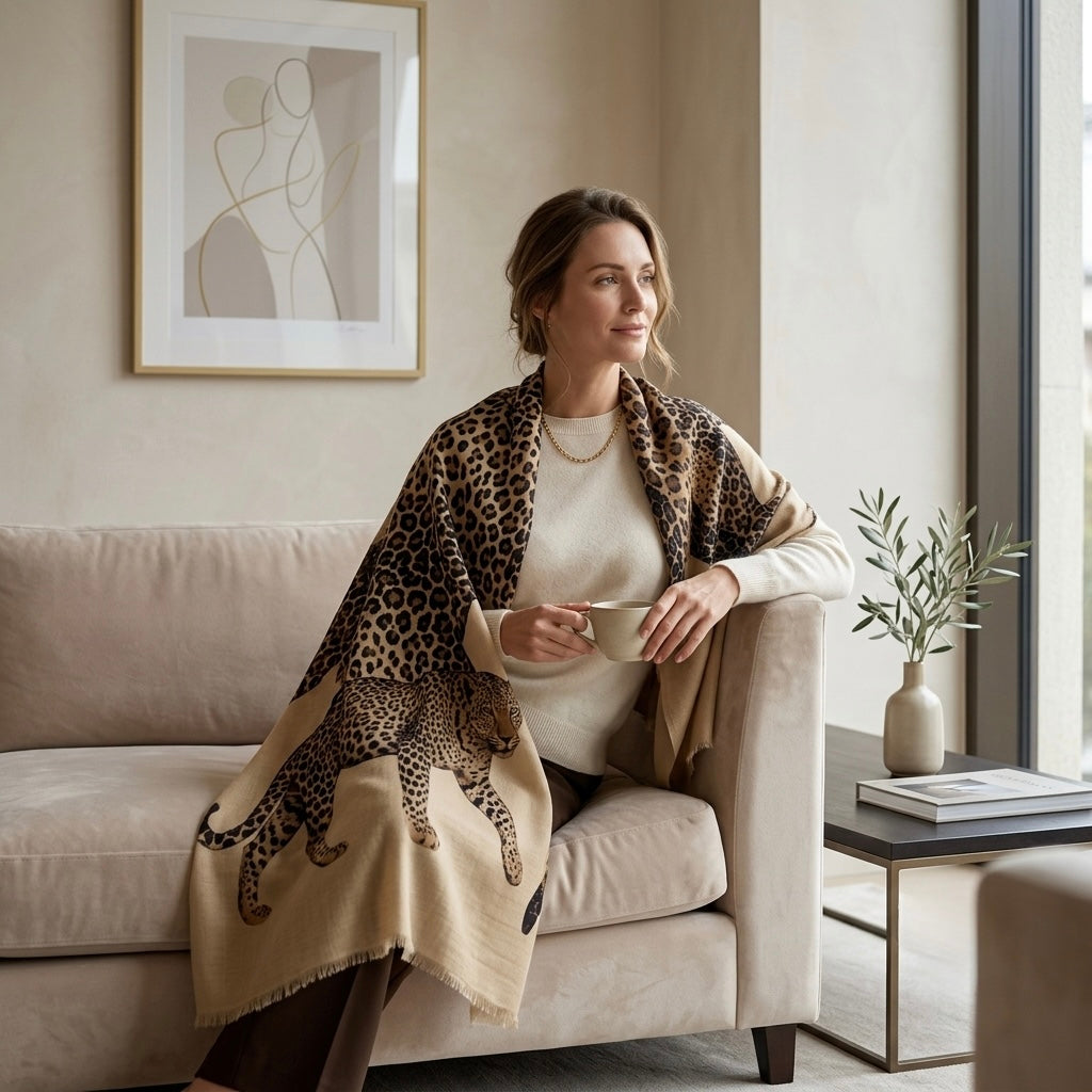 Designer Series-Wool Leopard Étole Scarf