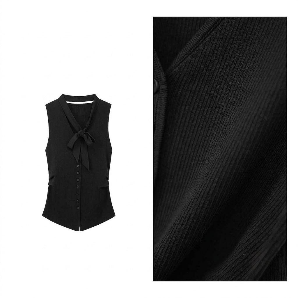 Tie-Neck Lyocell Knit Vest