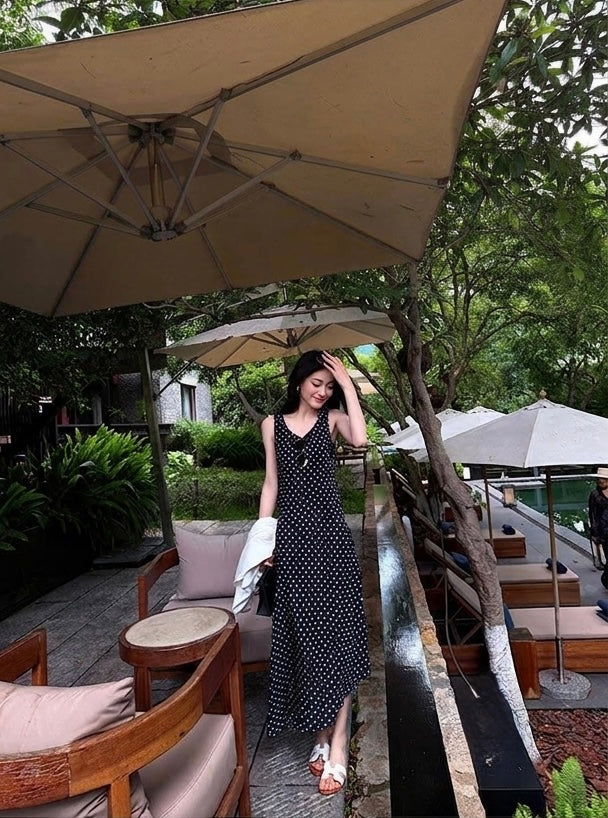 Designer Series-The Celeste Polka Dot Silk Midi Dress