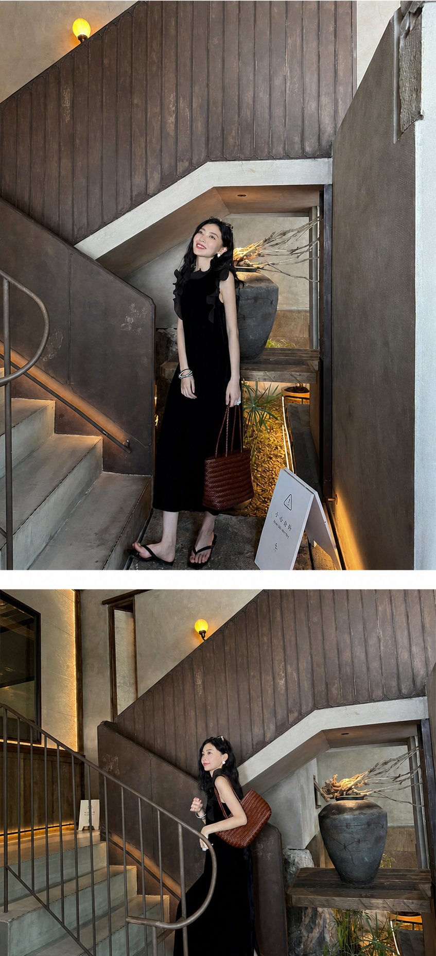 Noir Ruffle Silk Velvet Midi Dress