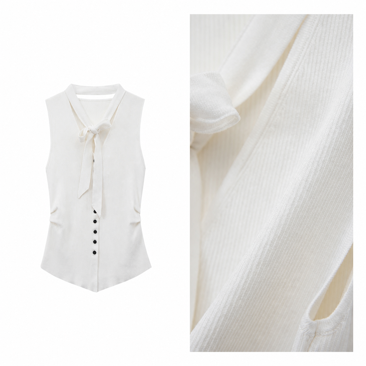 Tie-Neck Lyocell Knit Vest